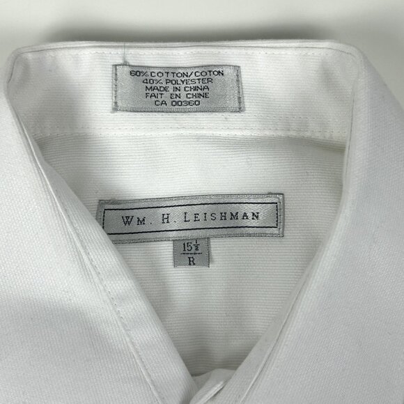 WM H Leishman Dress Shirt Mens 15.5 White Cotton Blend Long Sleeves Barrel Cuffs - Picture 5 of 10